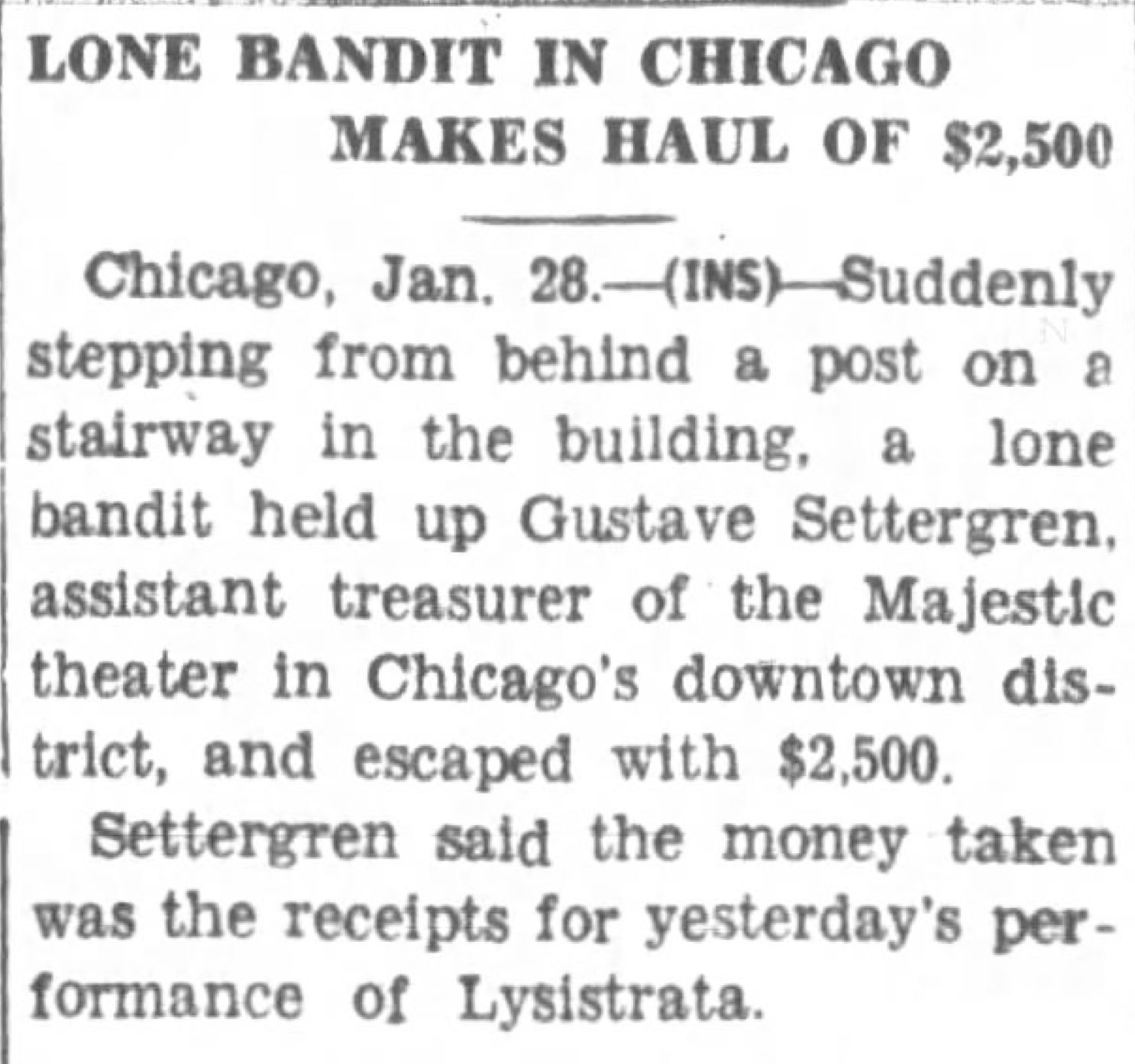 Lone bandit in Chicago makes haul of $2,500
